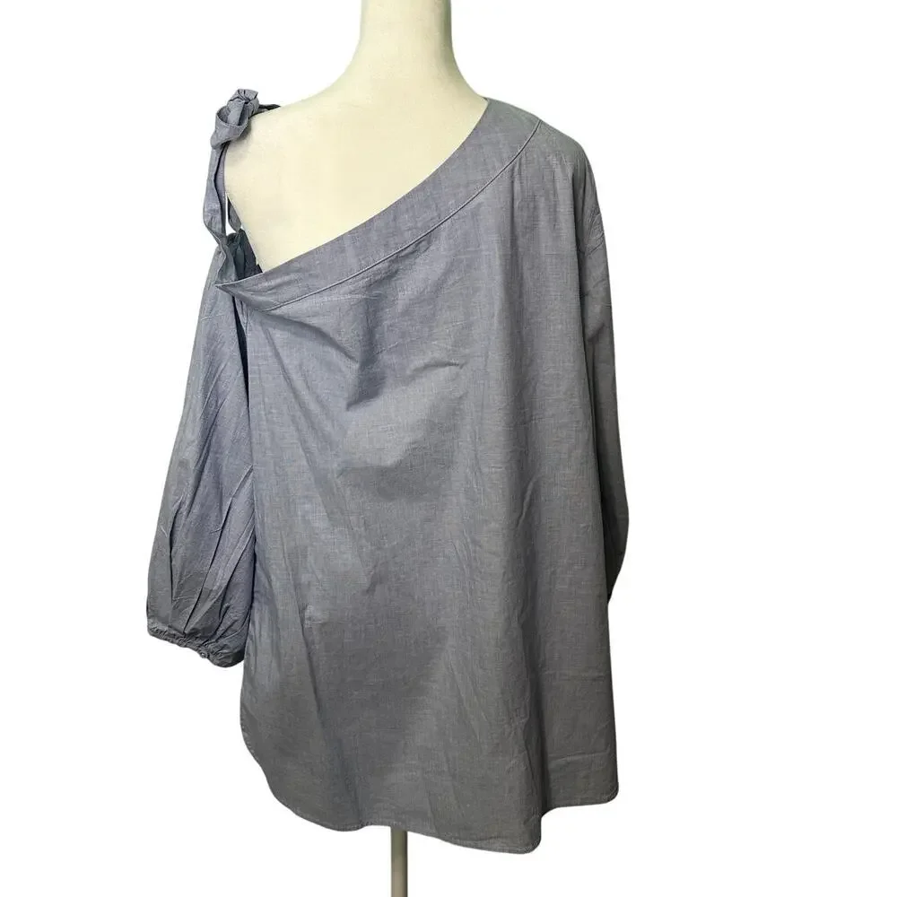 Banana Republic Denim Blue Off Shoulder Long Sleeve Blouse‎ Shirt Cotton Large